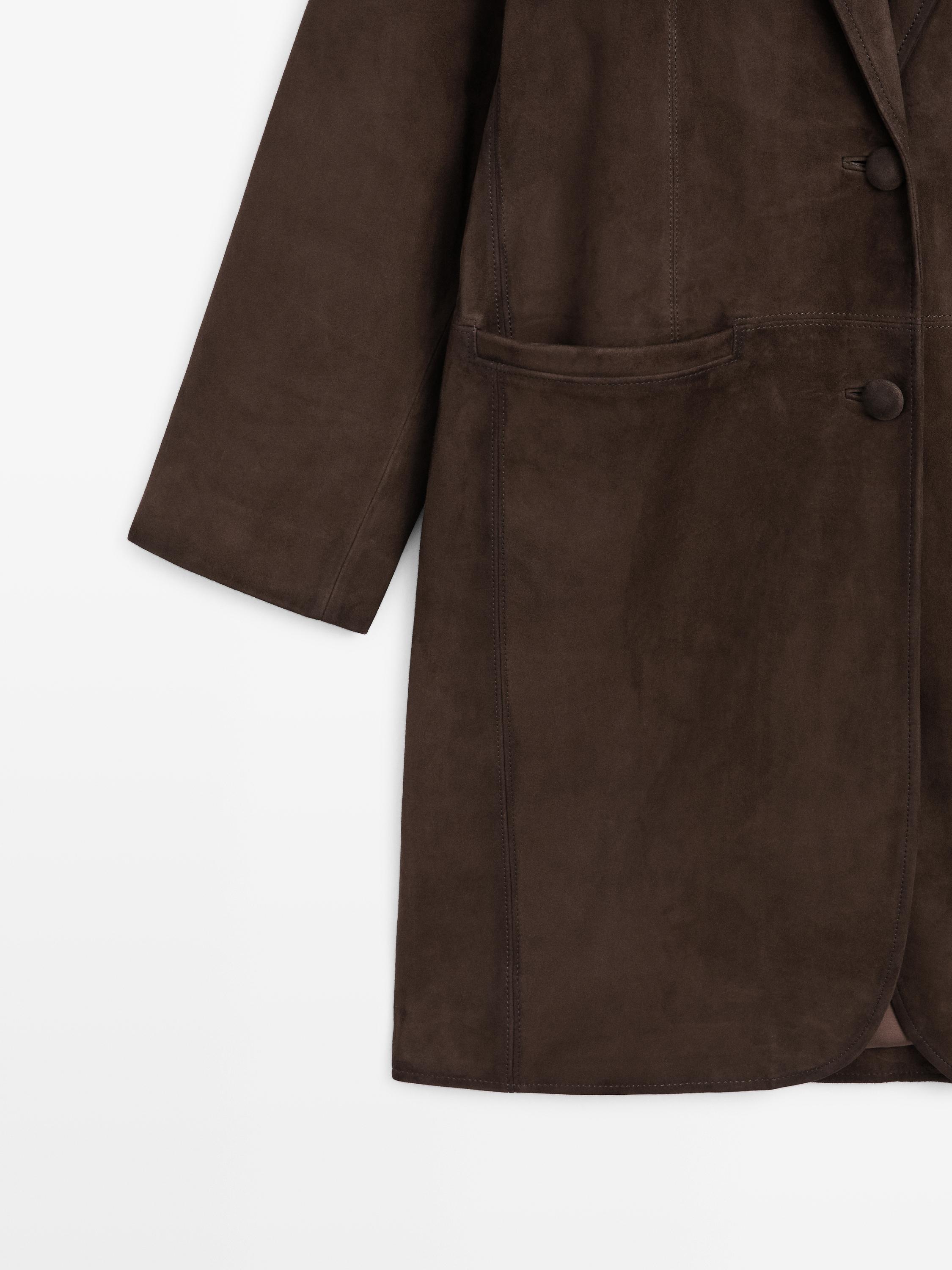 Manteau long en cuir finition daim